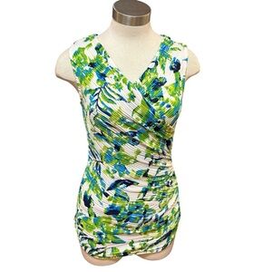 Joseph Ribkoff Womens Top Blue Green Floral Textured Sz. 10